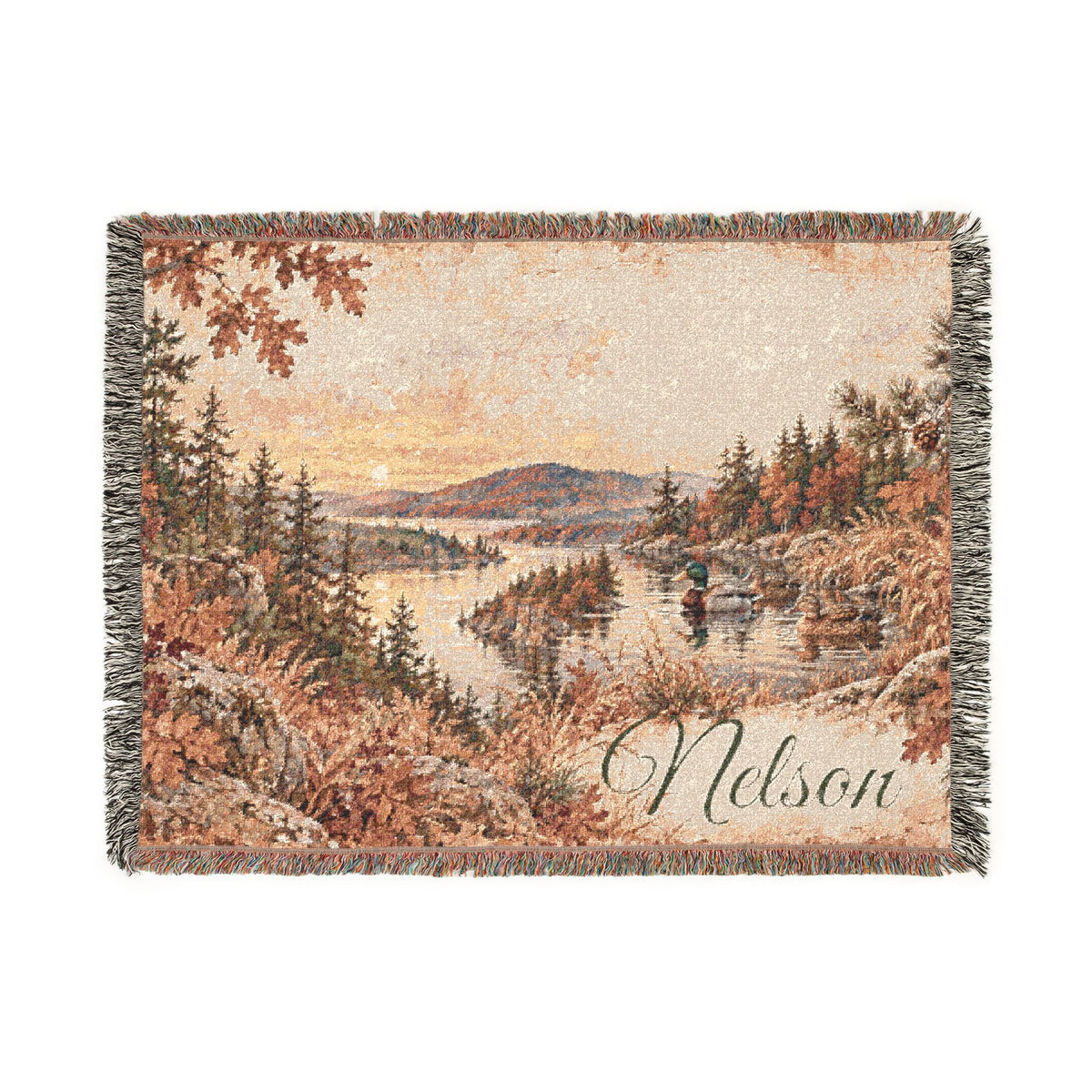 Mohican River Scenic Woven Blanket — Rustic Lake Landscape Throw