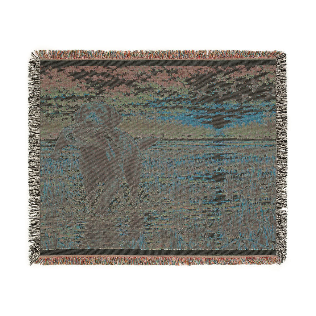 River Scenic Woven Blanket — Rustic Lake Bird Dog Pointer Landscape Throw