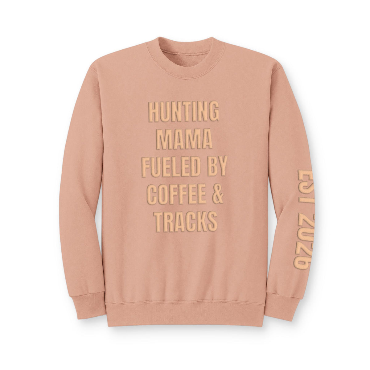 Personalized Hunting Mama Sweatshirt, Hunting Mama fueled by coffee and tracks, Hunter Orange Puff Sweatshirt, Custom Hunting Mom Gift