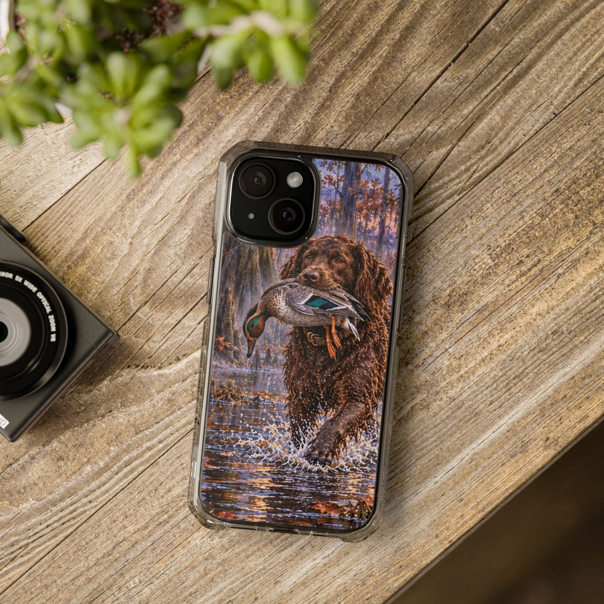 Clear Magnetic Phone Case — Boykin spaniel with Duck swamp