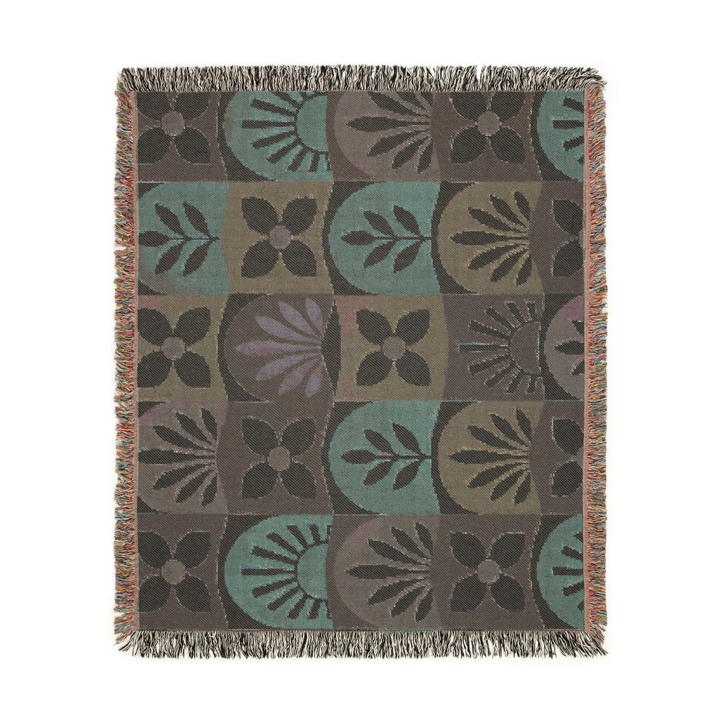 Boho Geometric Woven Blanket — Retro Floral Tile Throw