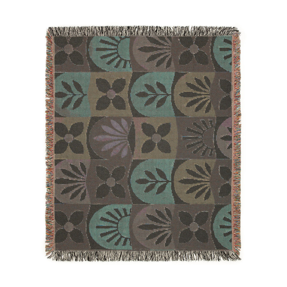 Boho Geometric Woven Blanket — Retro Floral Tile Throw