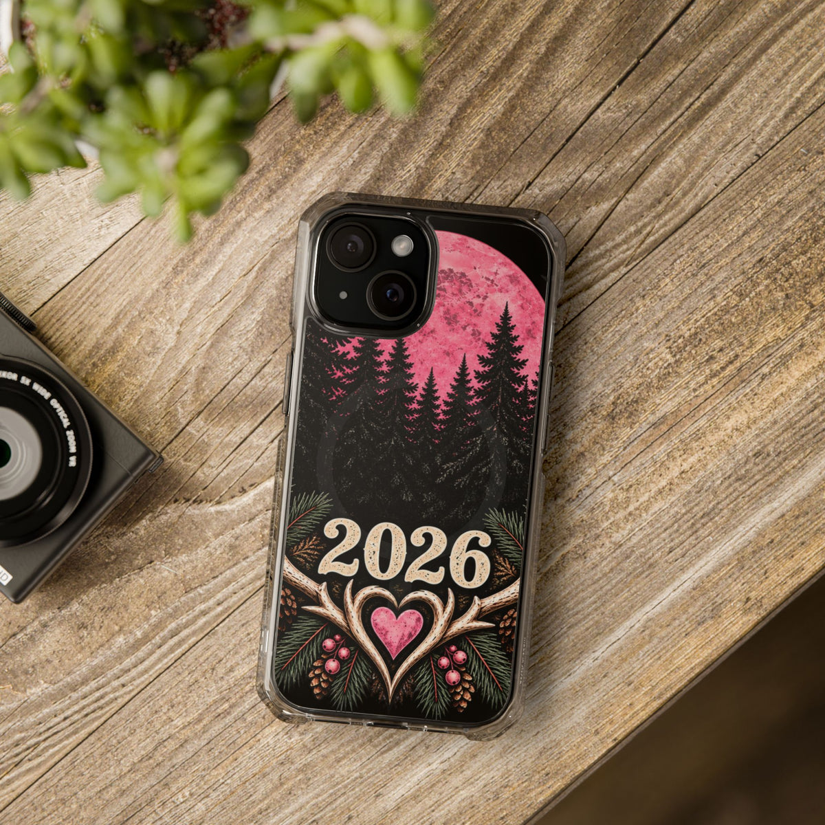 2026 Pink Moon Forest Phone Case — Clear Magnetic Protective Cover