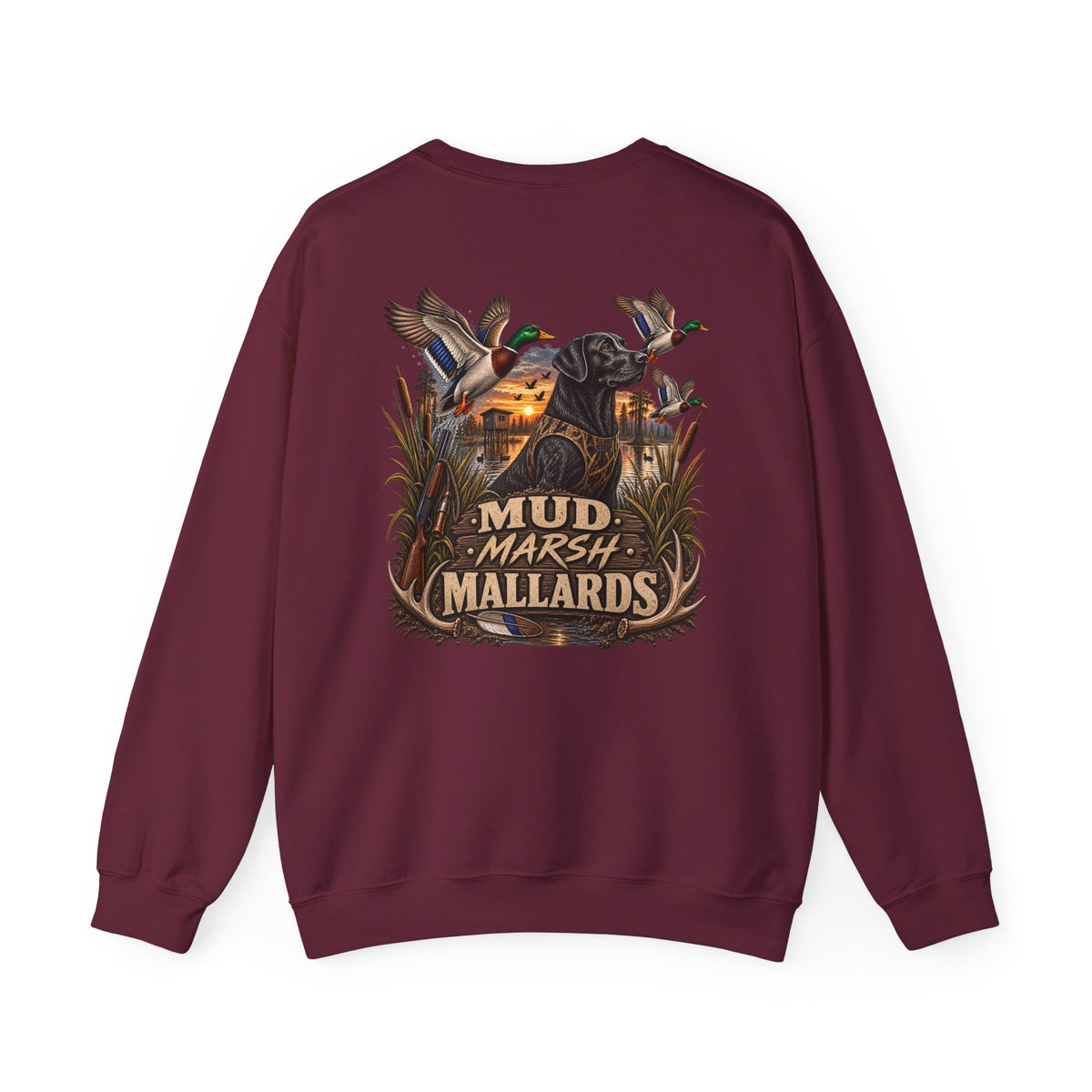 Mallard Duck Crewneck Sweatshirt — "Mud Marsh Mallards" Waterfowl Hunting Pullover