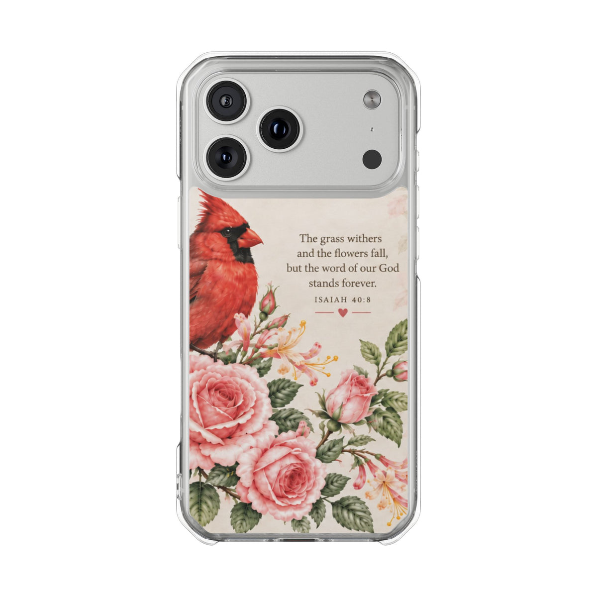 Clear Magnetic Phone Case — Cardinal Scene Isiah 40:8