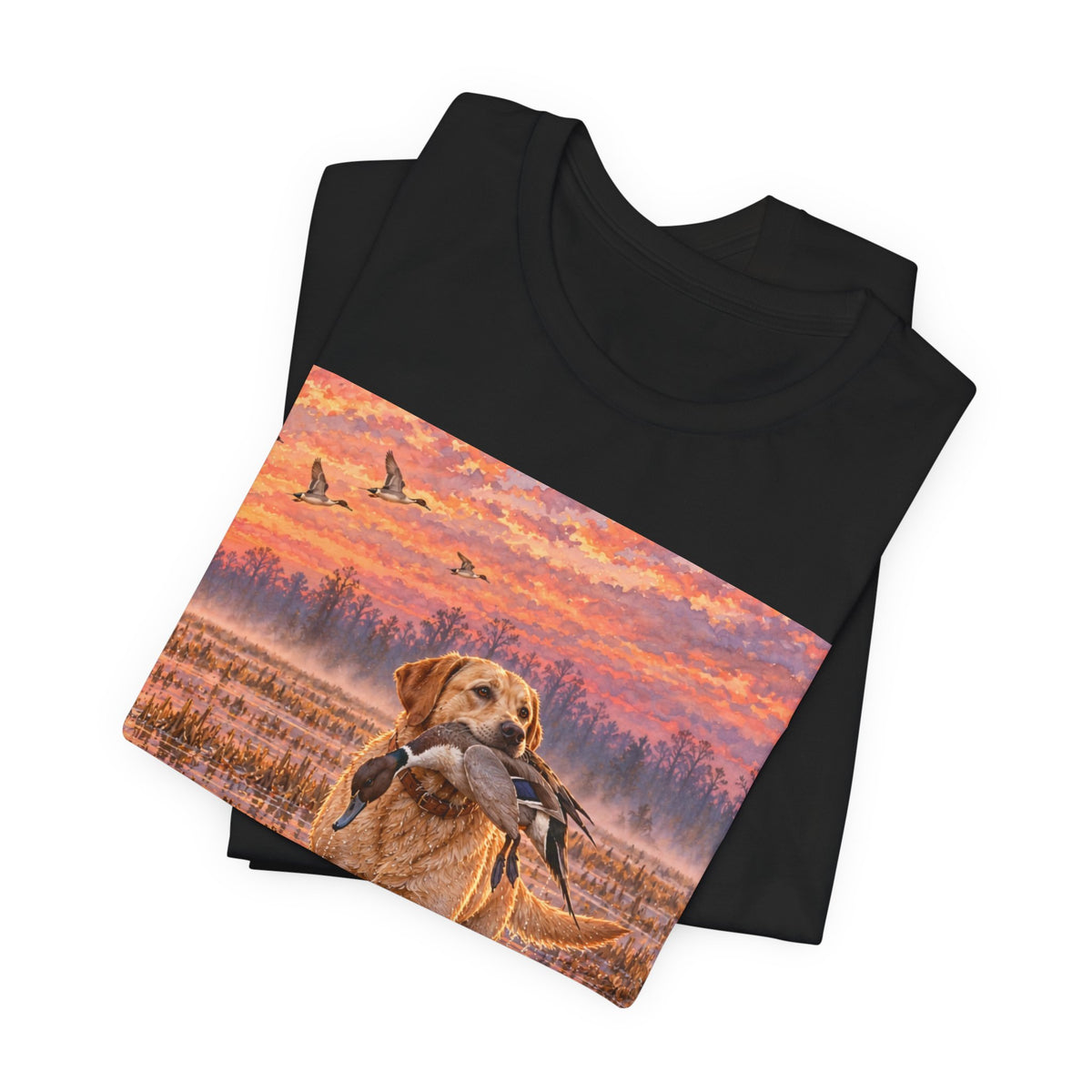 Sunset Retriever T-Shirt — Golden Retriever Sunset Scene Tee