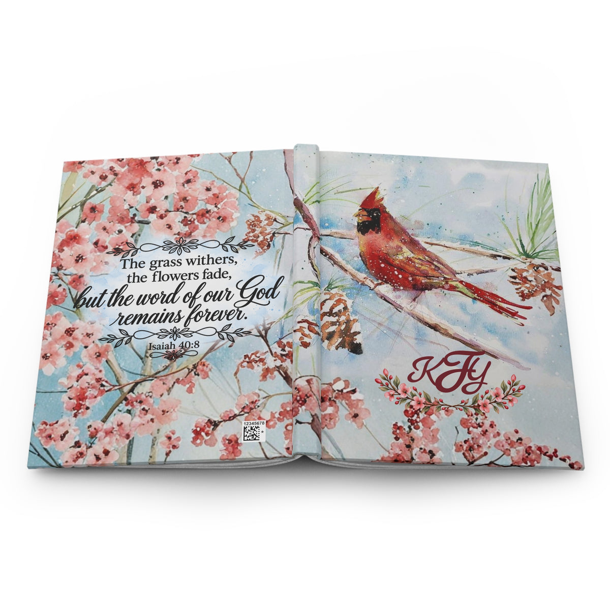 Personalized Cardinal Journal with Initials, Isaiah 40:8 Christian Prayer Journal, Bible Verse Notebook, Faith Gift for Her, Cardinal Gift