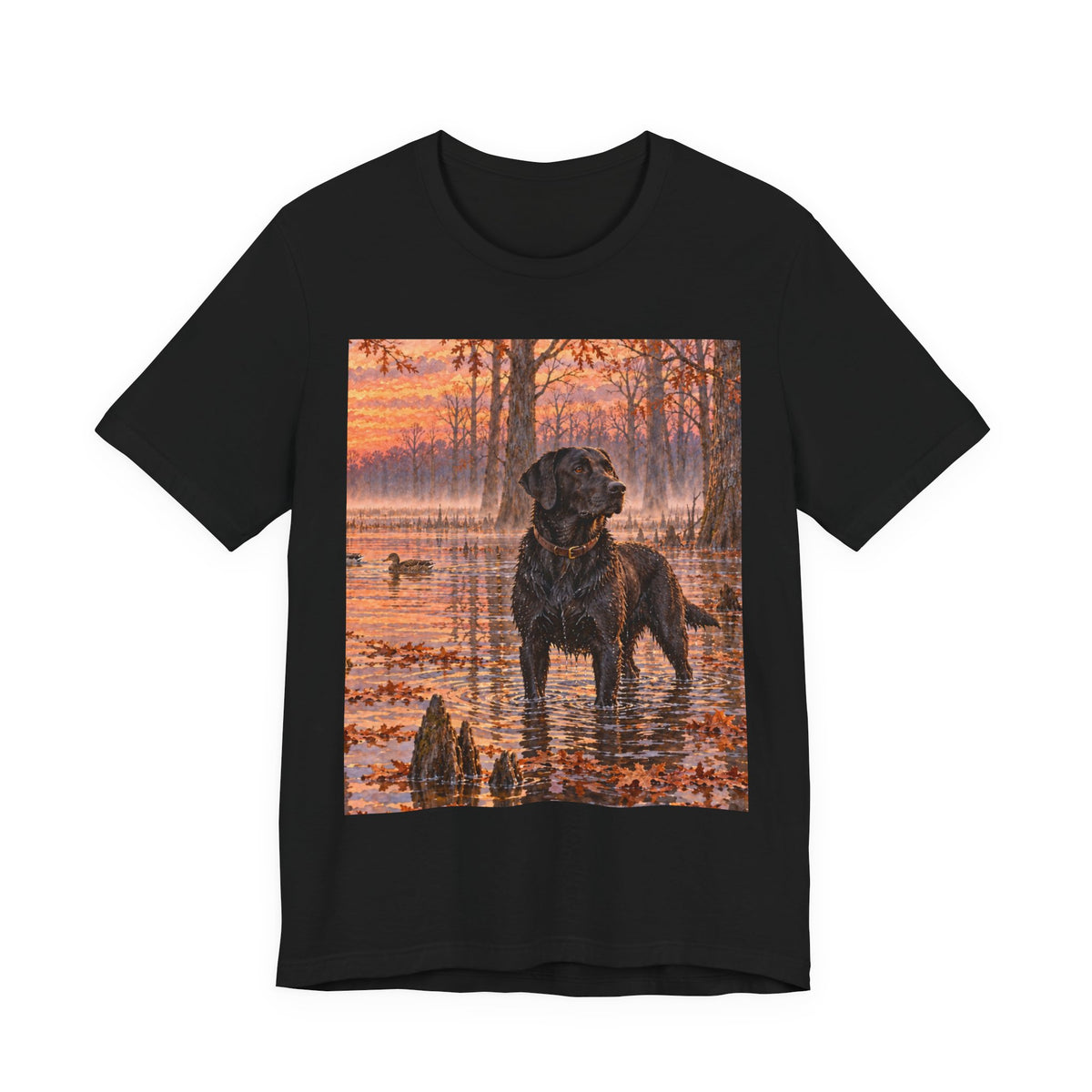 Sunset Bay Labrador Tee — Black Lab Dog Sunset Shirt
