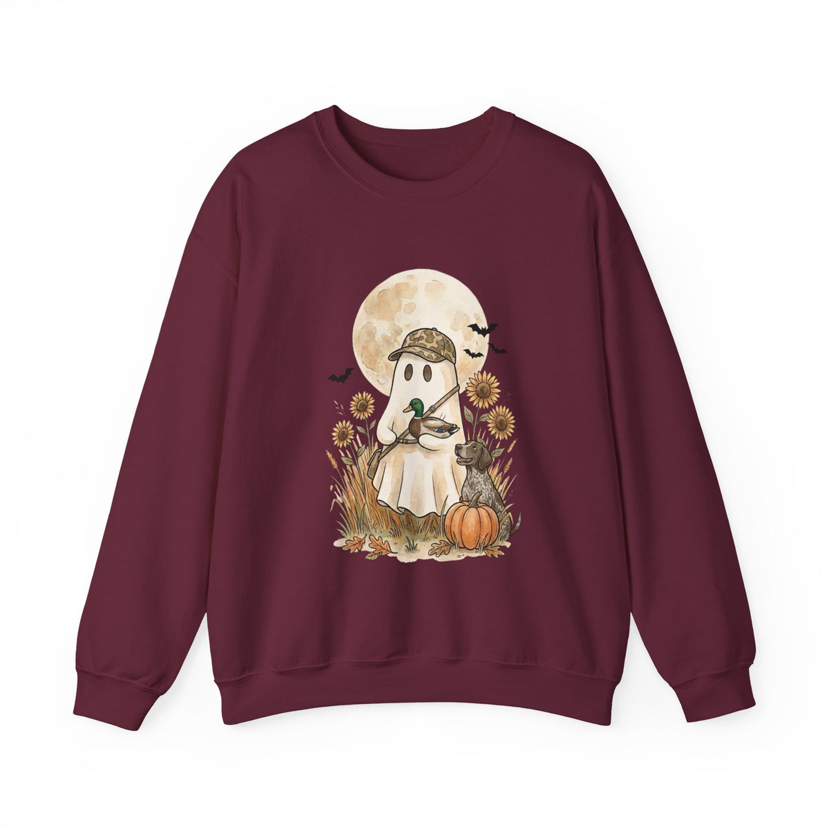 Ghost Hunter Illustration Sweatshirt | Spooky Hunting, Autumn Pumpkin Moon