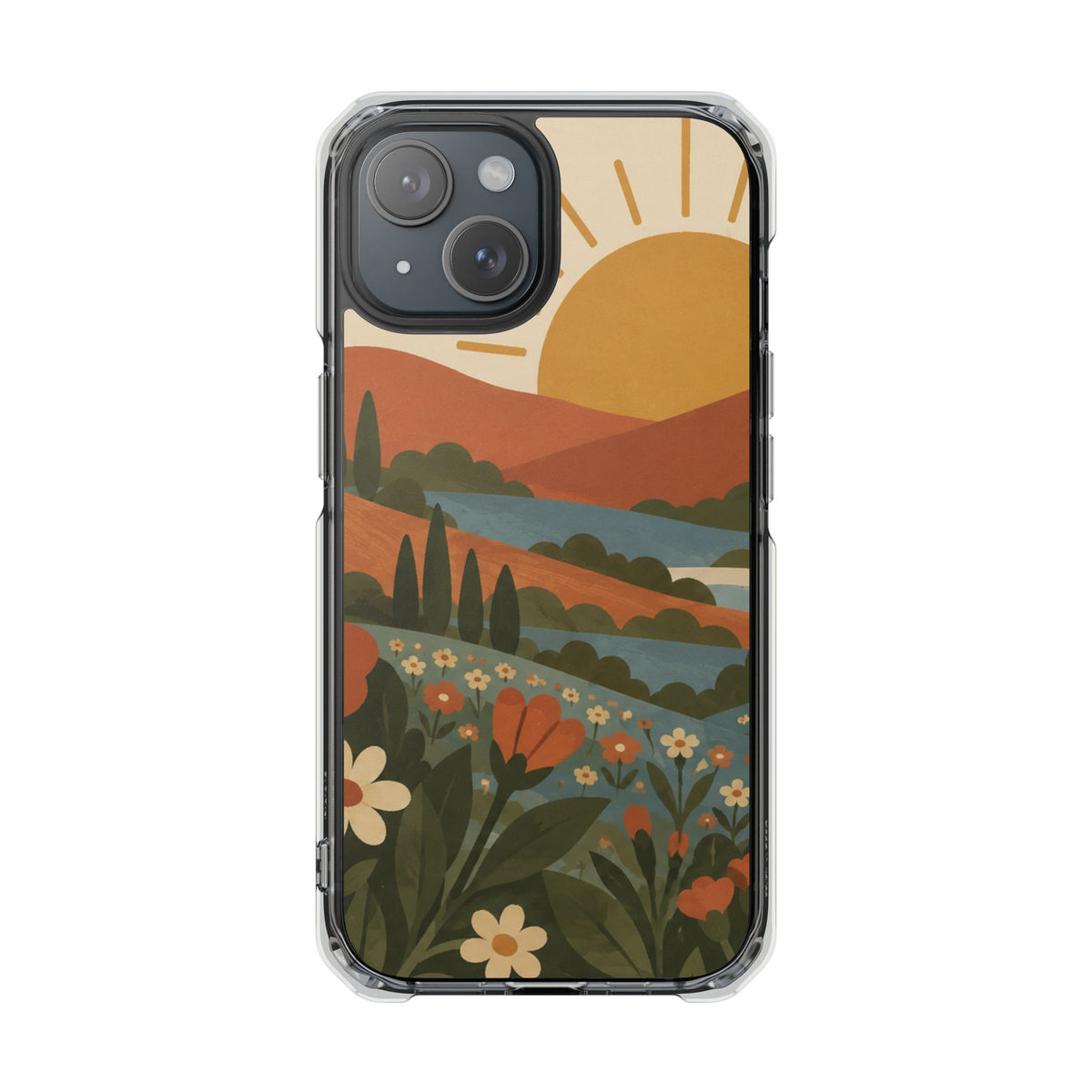 Clear Magnetic Phone Case Floral Sunset Hills Design