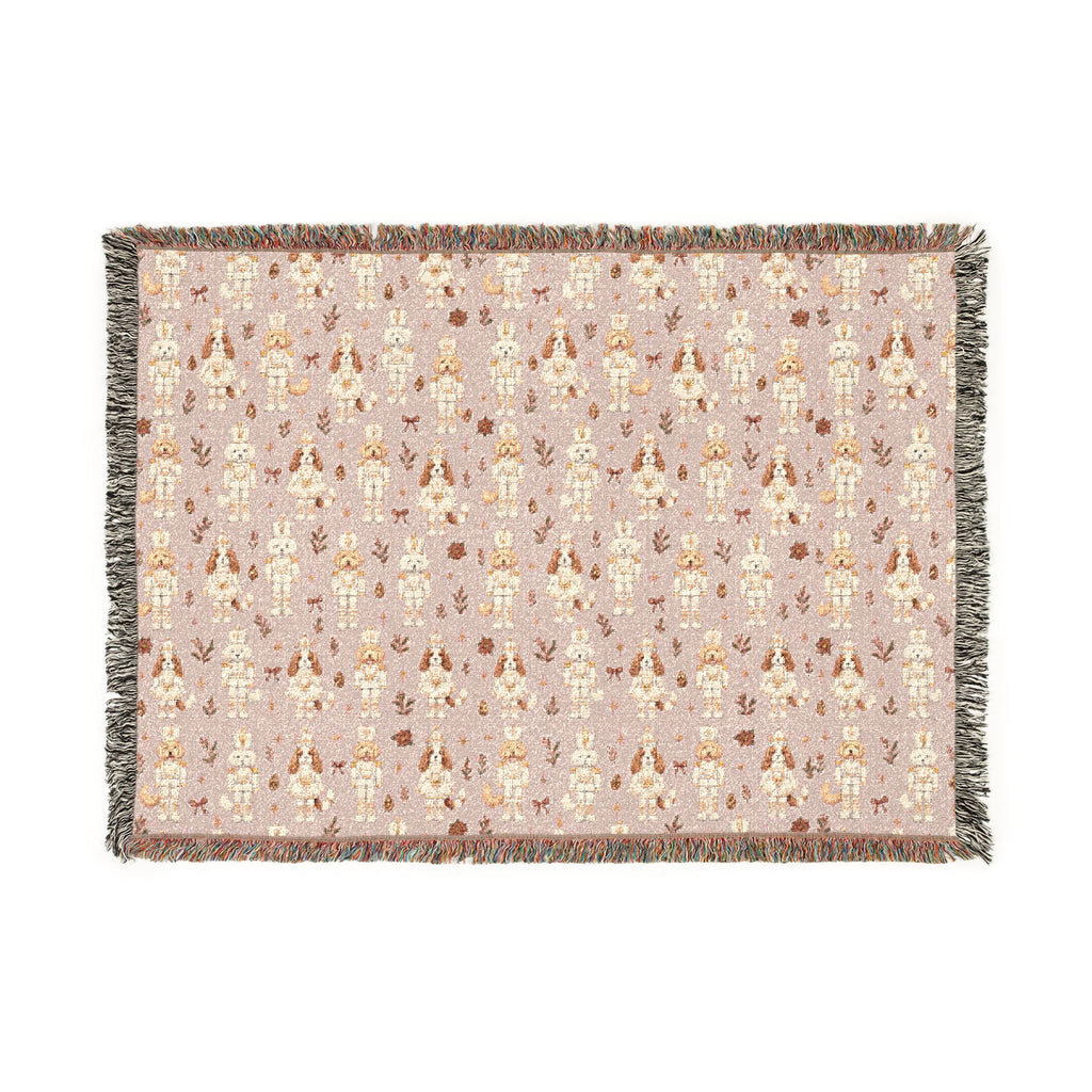 Dog Nutcracker Christmas Blanket - Pink Woven Holiday Throw