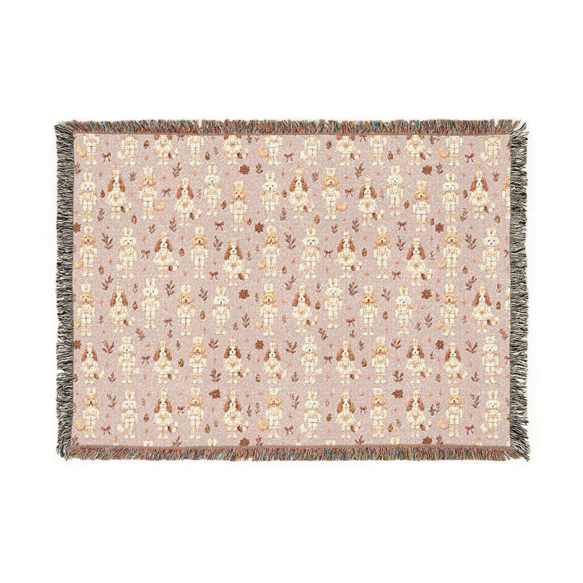 Dog Nutcracker Christmas Blanket - Pink Woven Holiday Throw