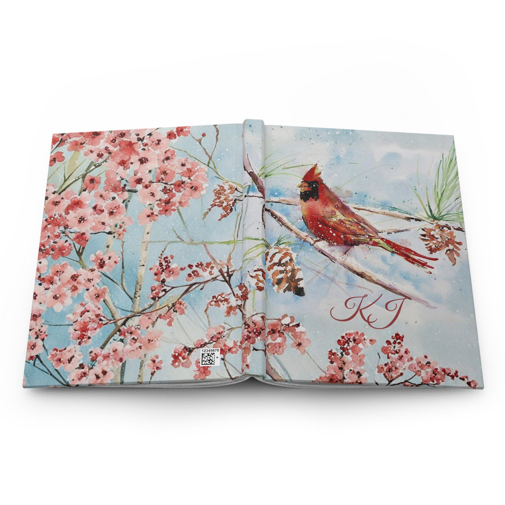 Cardinal Floral Hardcover Journal — Personalized Monogram Lined Notebook