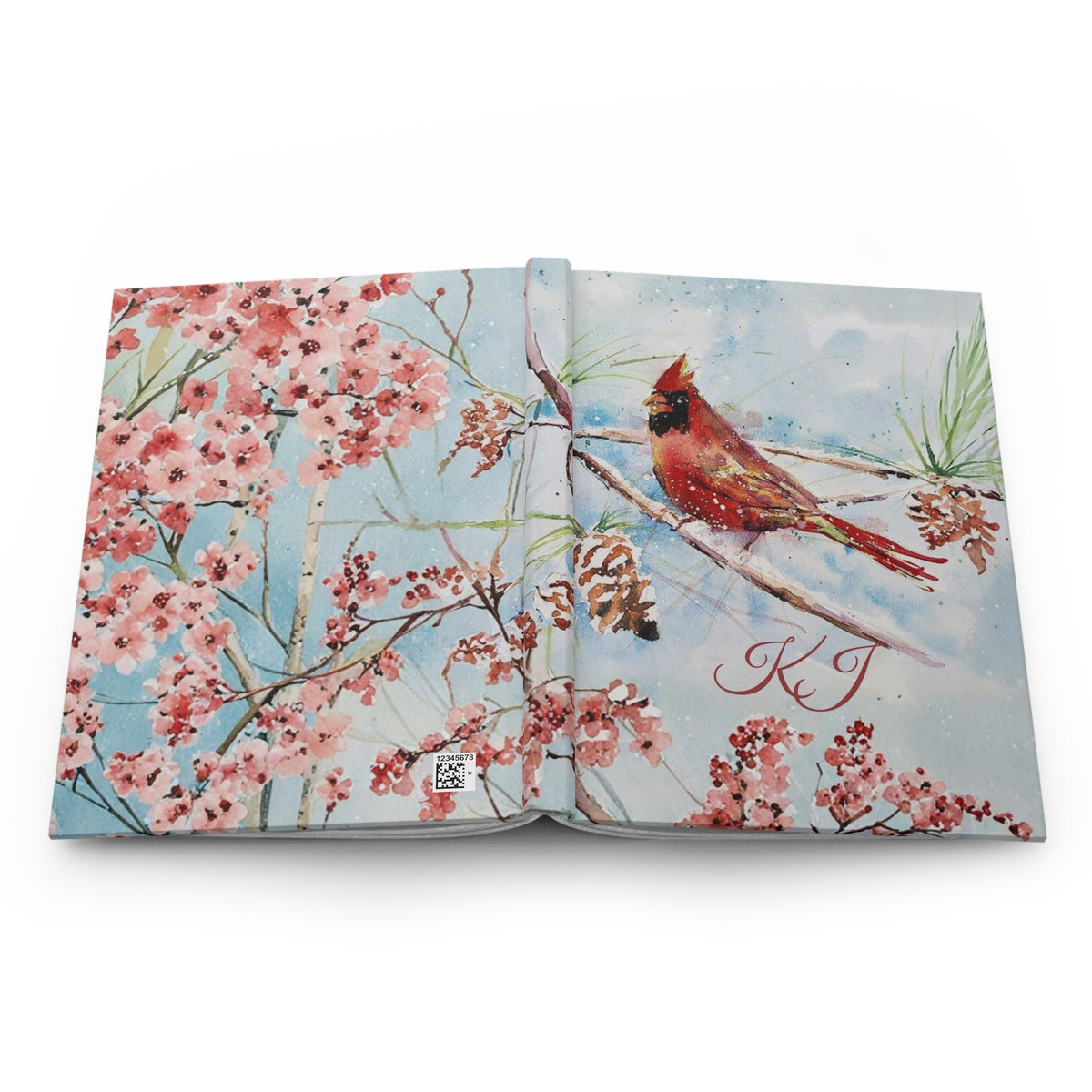 Cardinal Floral Hardcover Journal — Personalized Monogram Lined Notebook