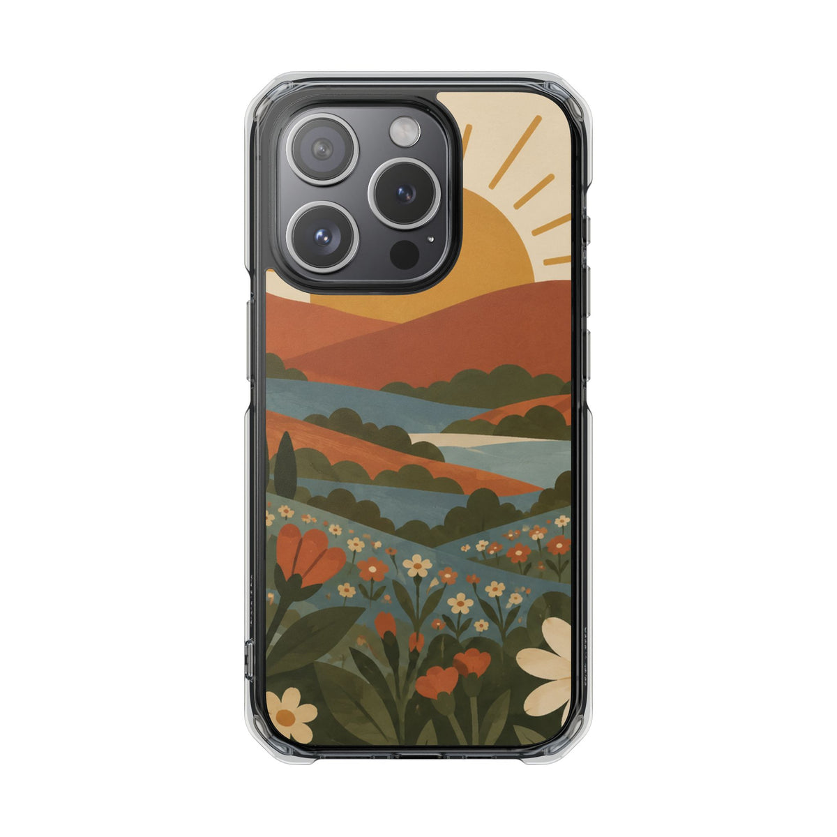 Clear Magnetic Phone Case Floral Sunset Design