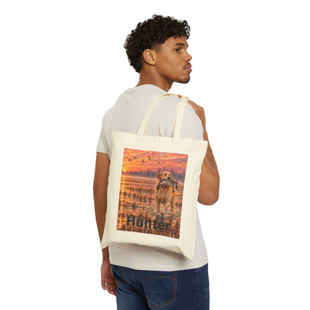 Canvas Tote Bag — Golden Retriever at Sunset Print, Nature Lover Grocery & Beach Tote