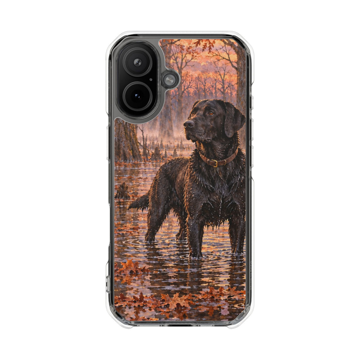 Clear Magnetic Phone Case — Black lab in swamp