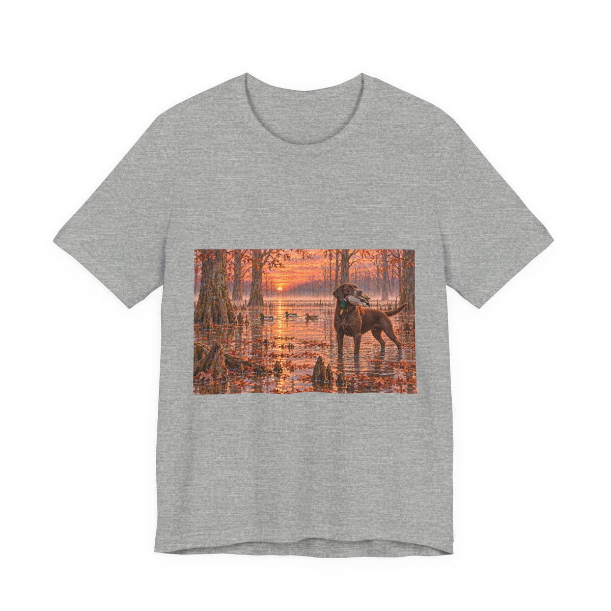 Sunset Bay Retriever T-Shirt — Dog Lover Sunset Woodland Tee