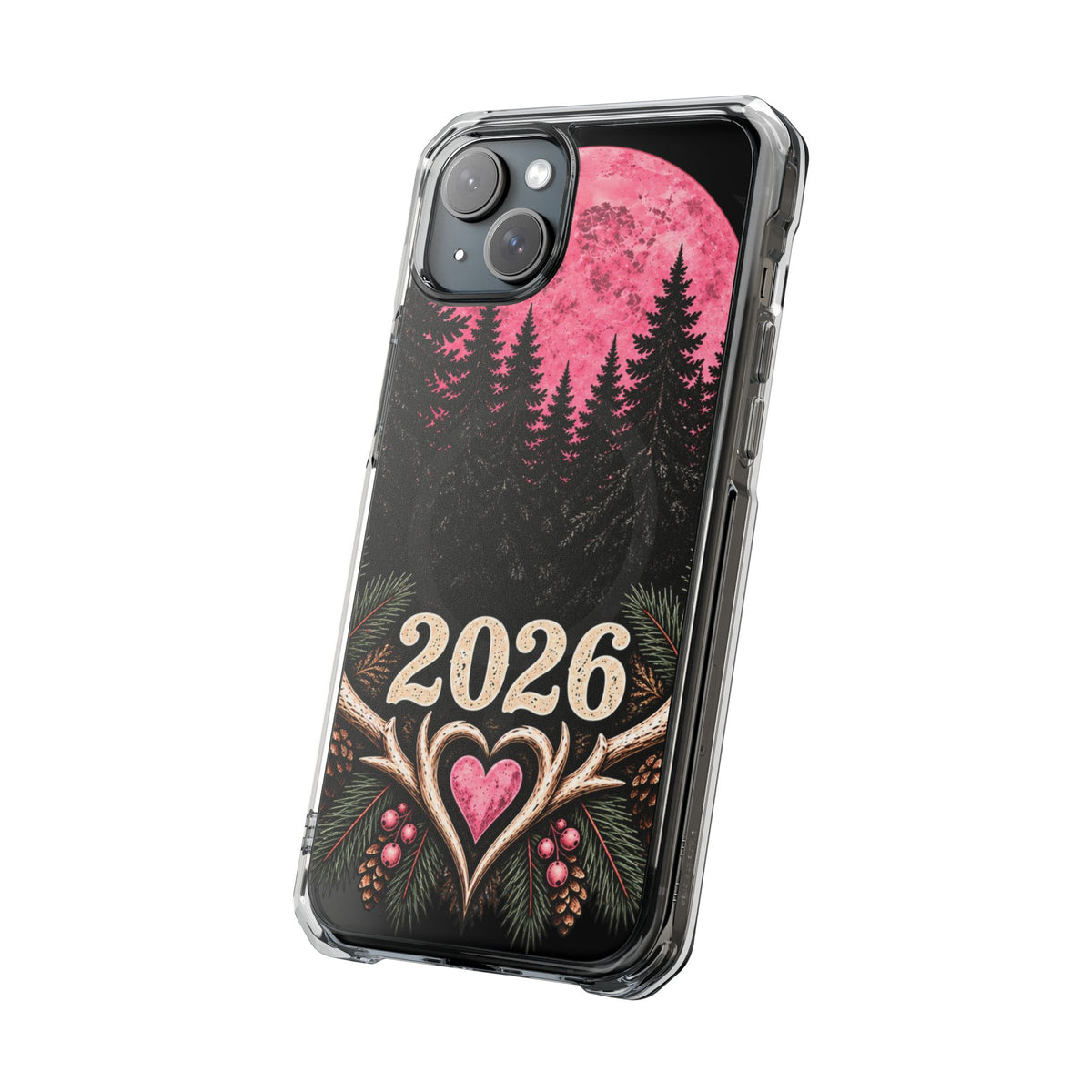 2026 Pink Moon Forest Phone Case — Clear Magnetic Protective Cover