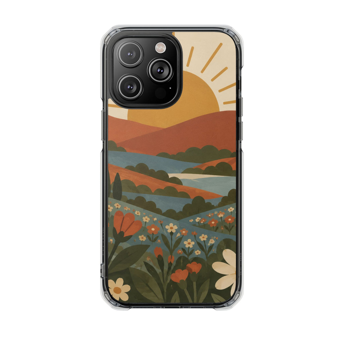 Clear Magnetic Phone Case Floral Sunset Design
