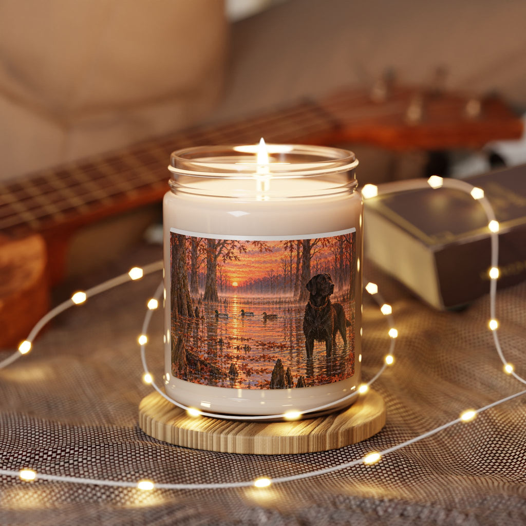 Soy Candle — Black Labrador at Sunset | Autumn Lake Scented Candle (9oz)