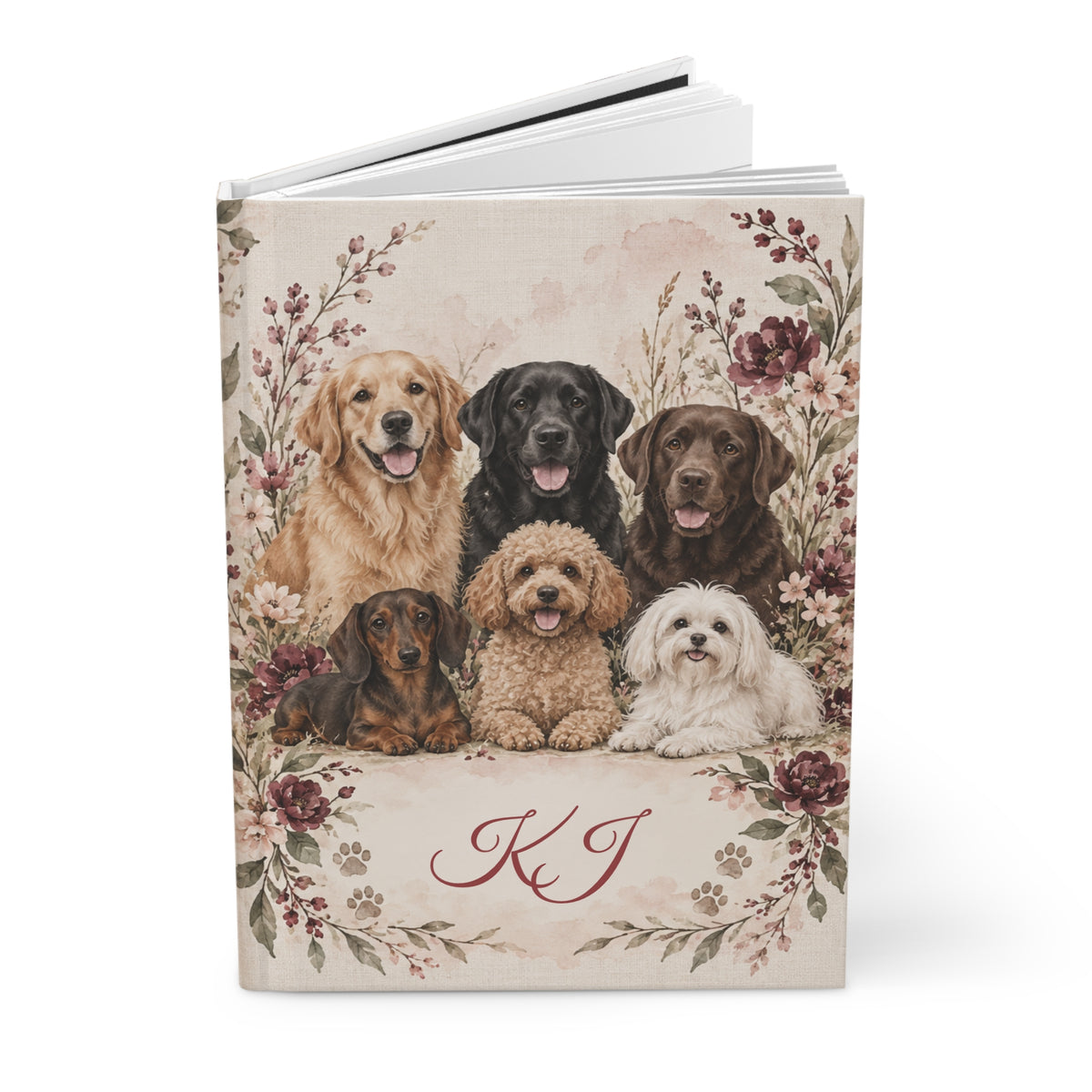 Floral Dogs Personalized Hardcover Journal — Lined Notebook with Monogram