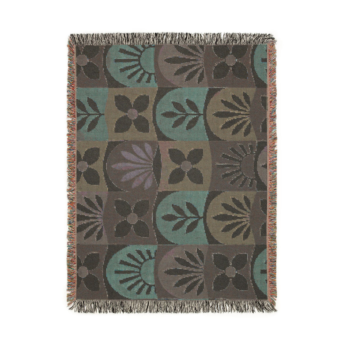 Boho Geometric Woven Blanket — Retro Floral Tile Throw