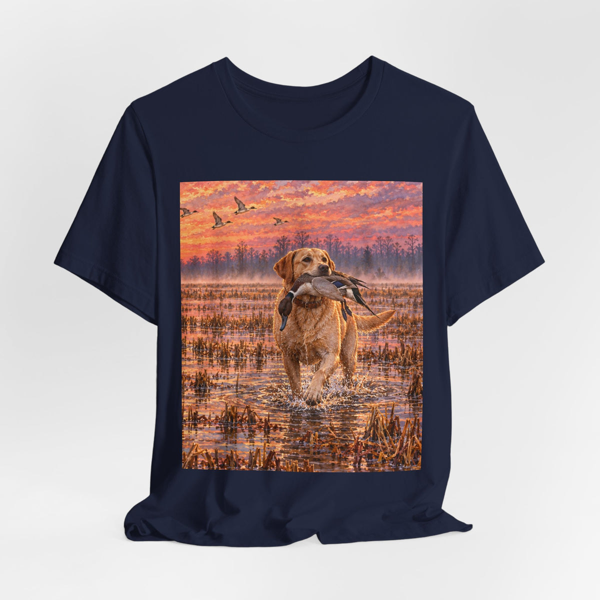 Sunset Retriever T-Shirt — Golden Retriever Sunset Scene Tee