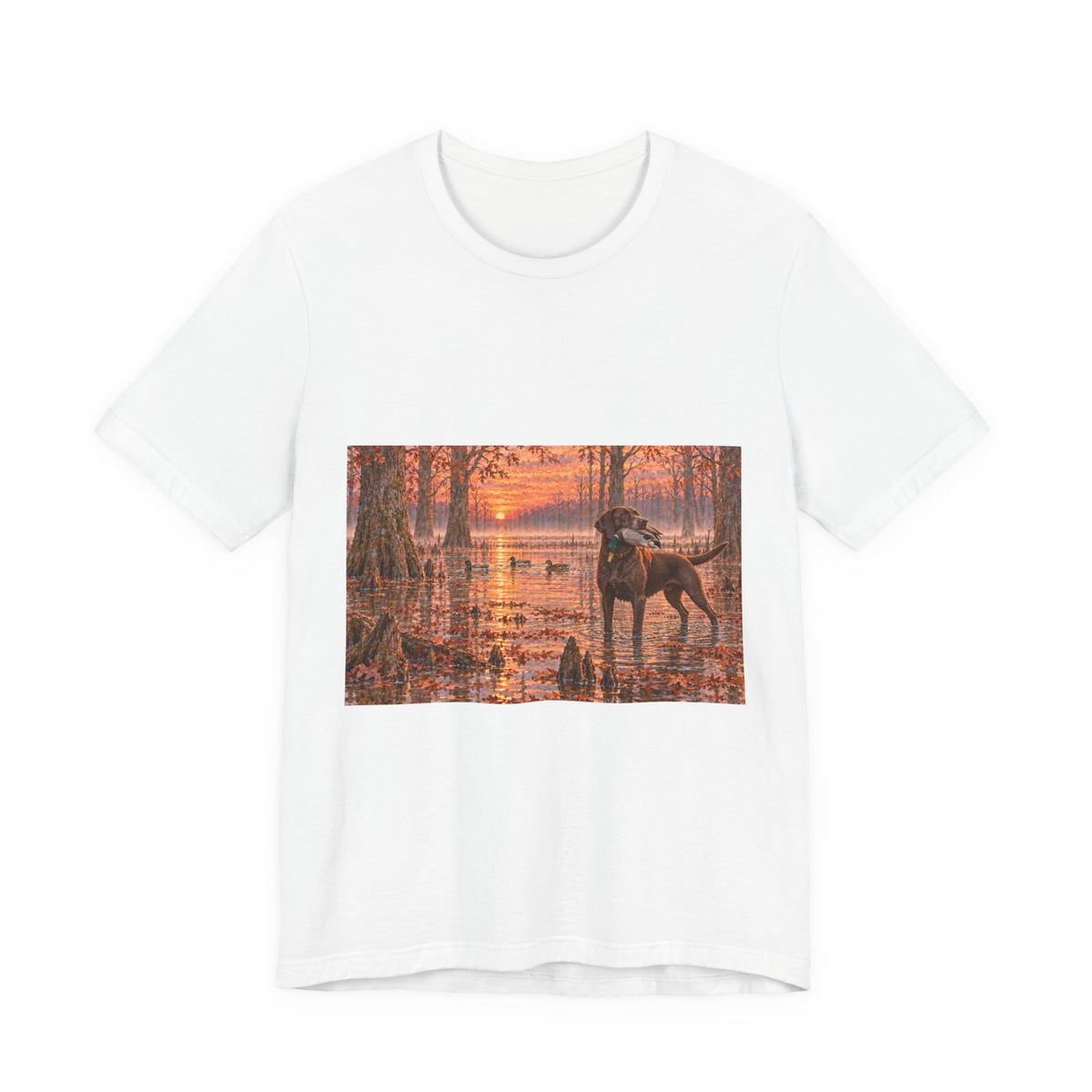 Sunset Bay Retriever T-Shirt — Dog Lover Sunset Woodland Tee