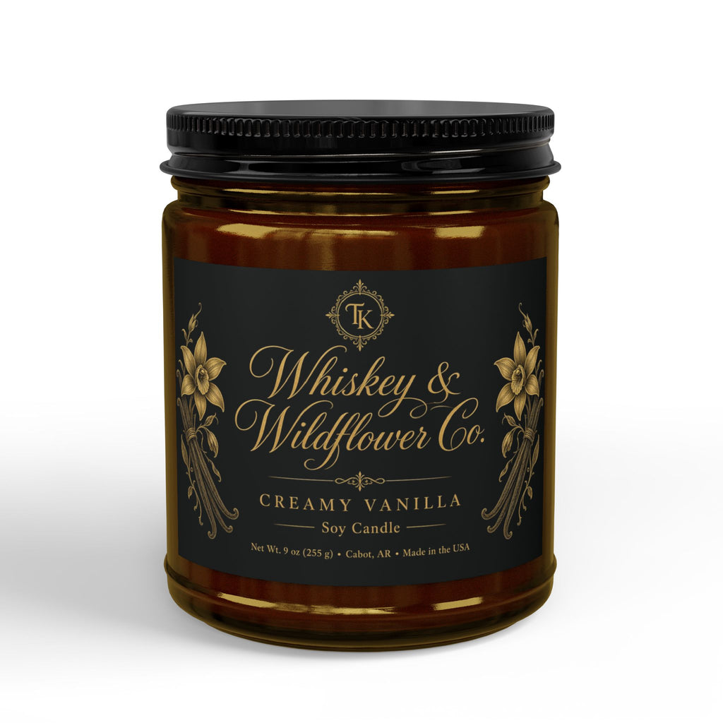 Creamy Vanilla Soy Candles with Black Lid, (9oz)