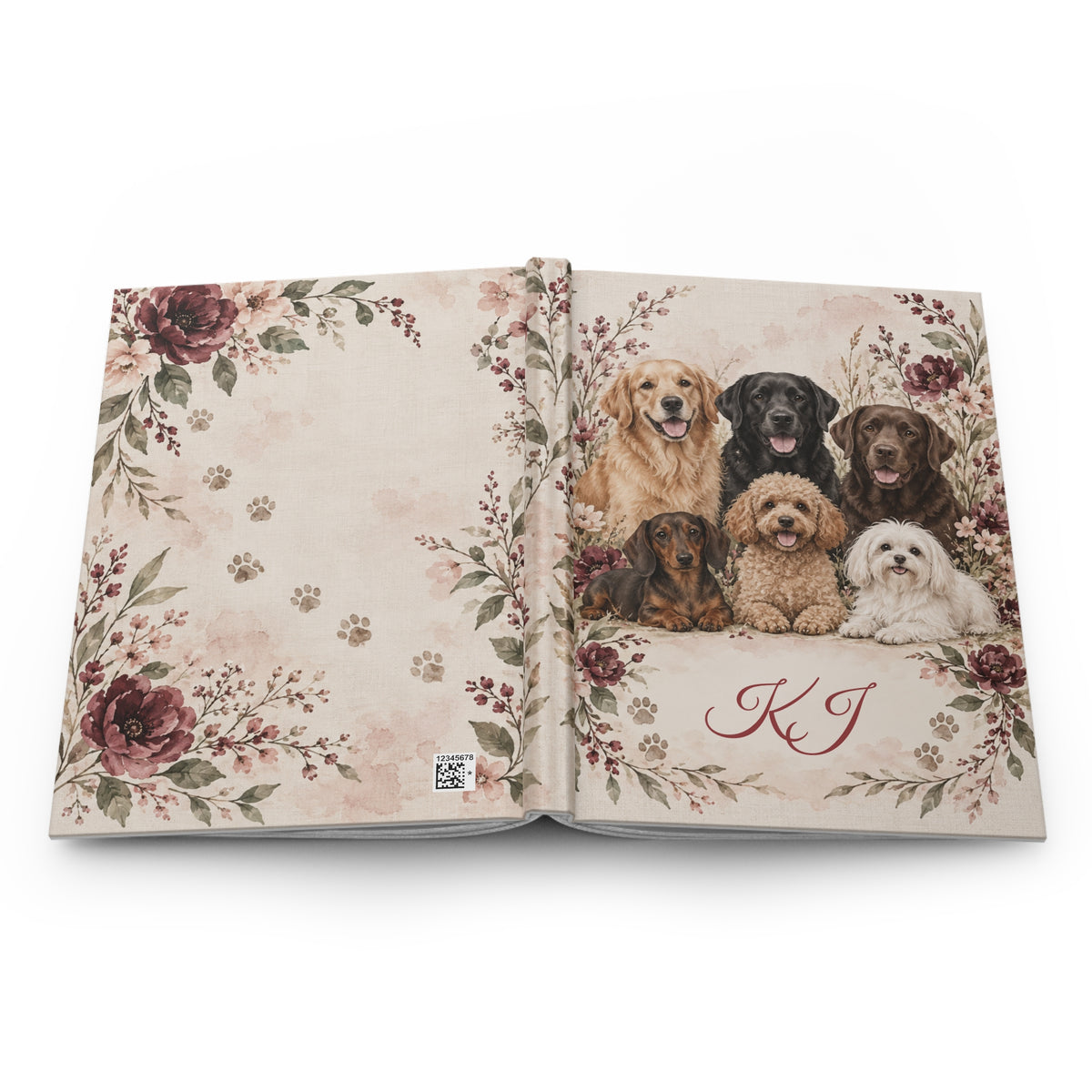 Floral Dogs Personalized Hardcover Journal — Lined Notebook with Monogram