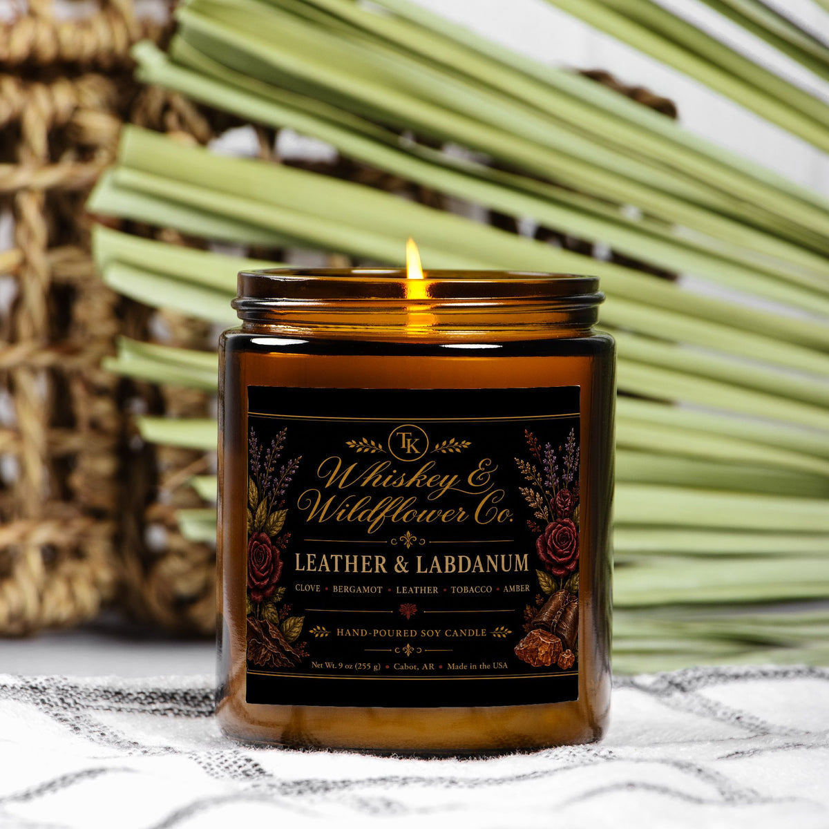 Leather & Labdanum Candle Amber Jar 9oz