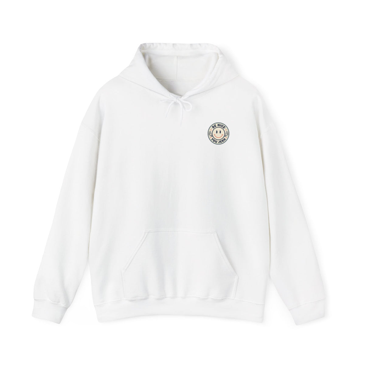 Be Nice You Jerk smiley patch Hoodie | sarcastic slogan, vintage-inspired