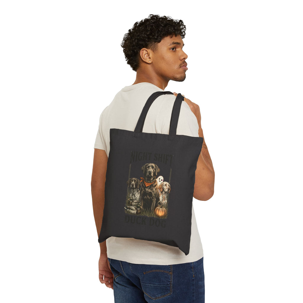 Night Shift Duck Dog Tote, Spooky Hunting Pumpkin Ghost Canvas