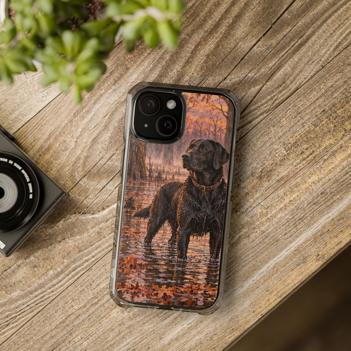 Clear Magnetic Phone Case — Black lab in swamp