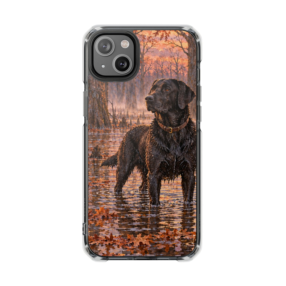 Clear Magnetic Phone Case — Black lab in swamp