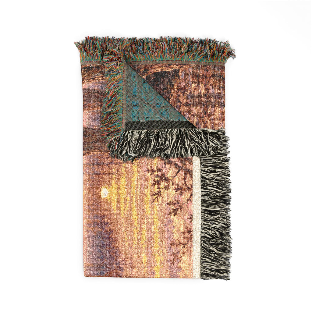 Mohican River Scenic Woven Blanket — Rustic Lake Bird Dog Pointer Landscape Throw