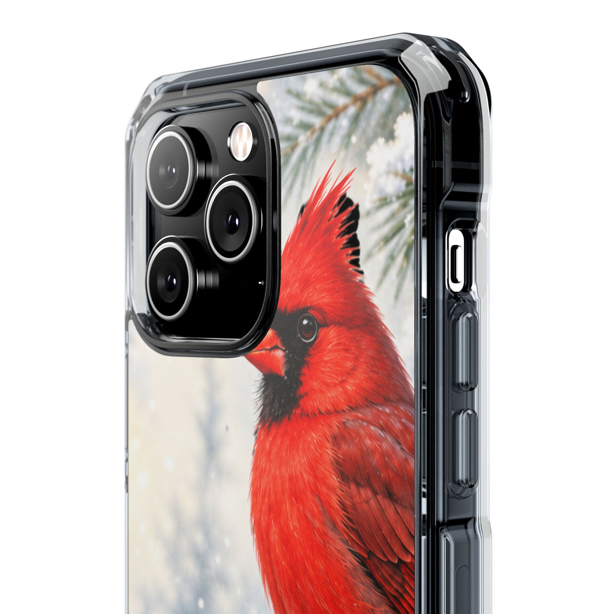 Clear Magnetic Phone Case — Winter Cardinal Scene