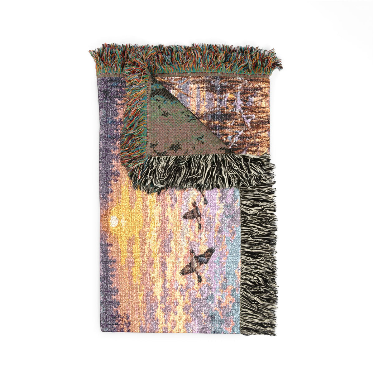 River Scenic Woven Blanket — Rustic Lake Bird Dog Pointer Landscape Throw