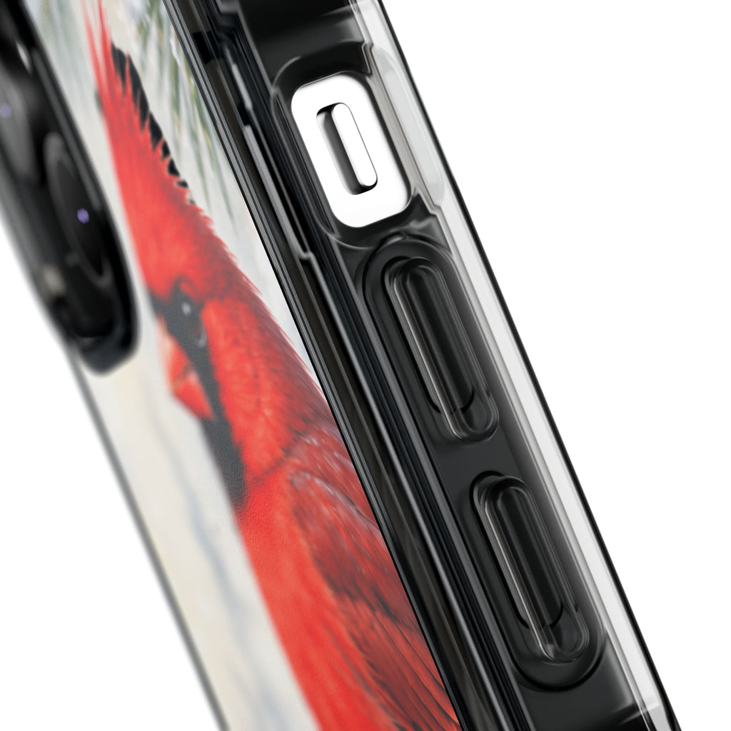Clear Magnetic Phone Case — Winter Cardinal Scene