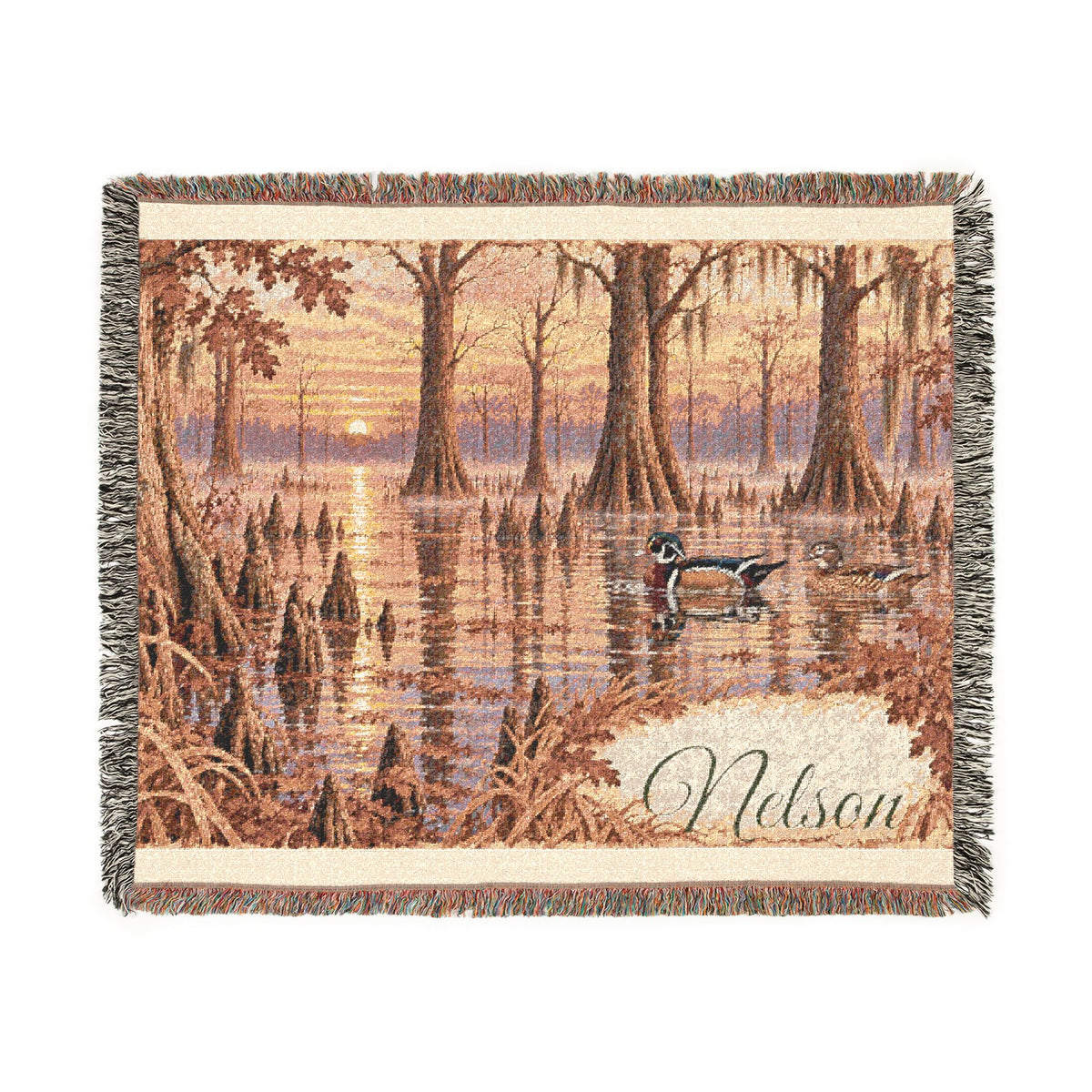 Autumn Lake Woven Blanket — Scenic Fall Landscape Throw