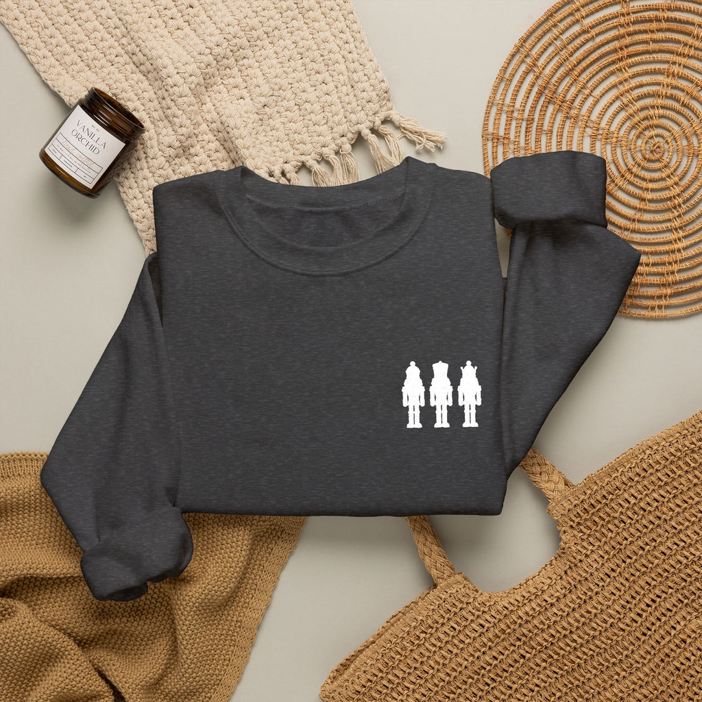 Three Nutcrackers Embroidered Crewneck Sweatshirt | Christmas Sweater