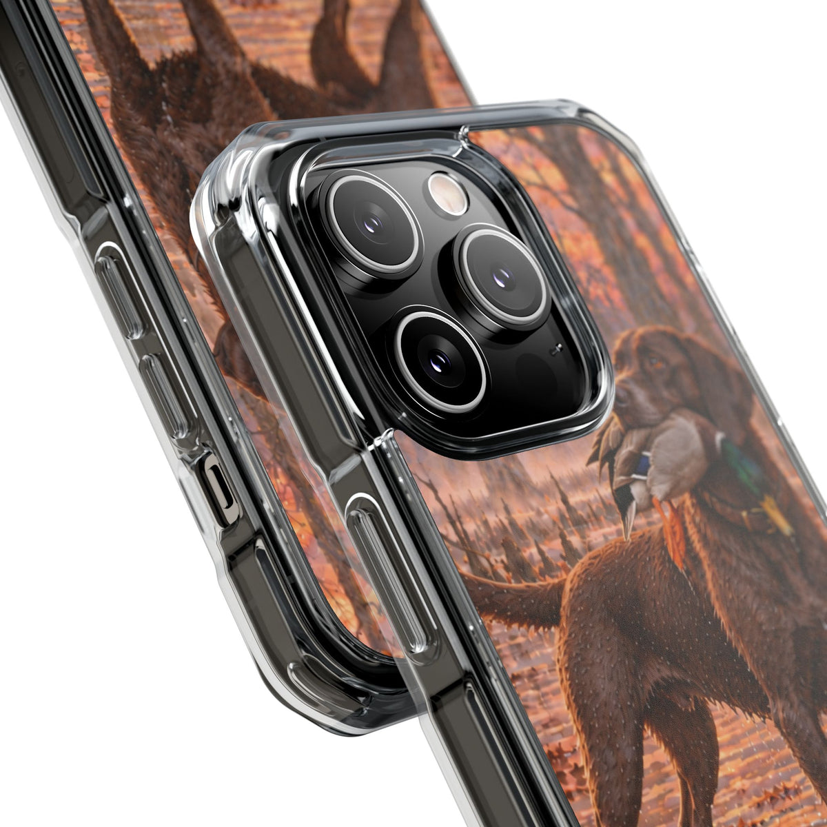 Clear Magnetic Phone Case — Chocolate Lab with Duck swamp