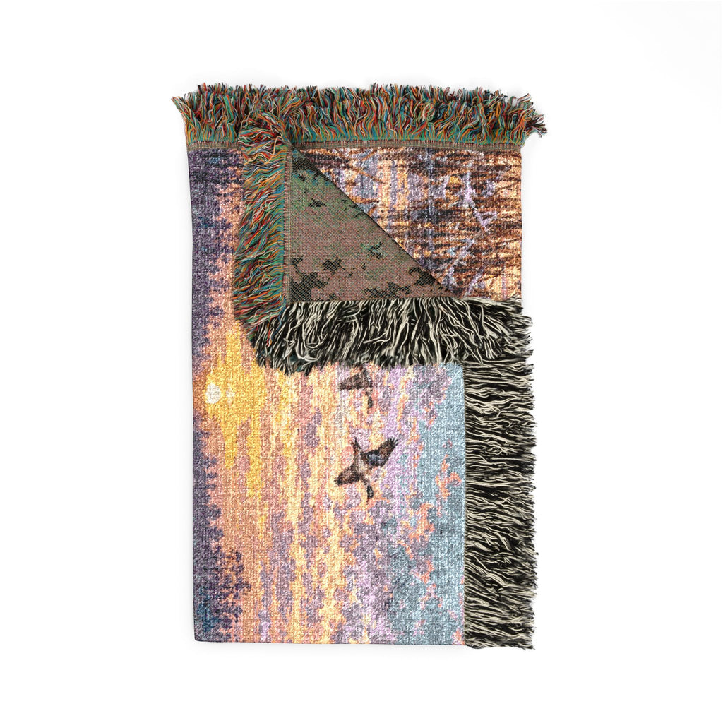 River Scenic Woven Blanket — Rustic Lake Bird Dog Pointer Landscape Throw