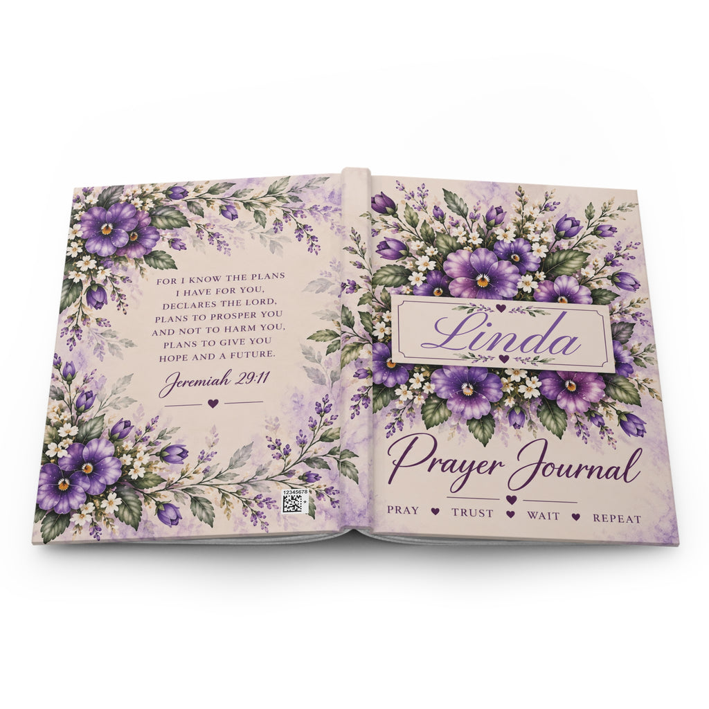 Personalized February Birth Flower Prayer Journal, Violet Christian Journal with Name, February Birthday Gift for Her, Bible Verse Journal