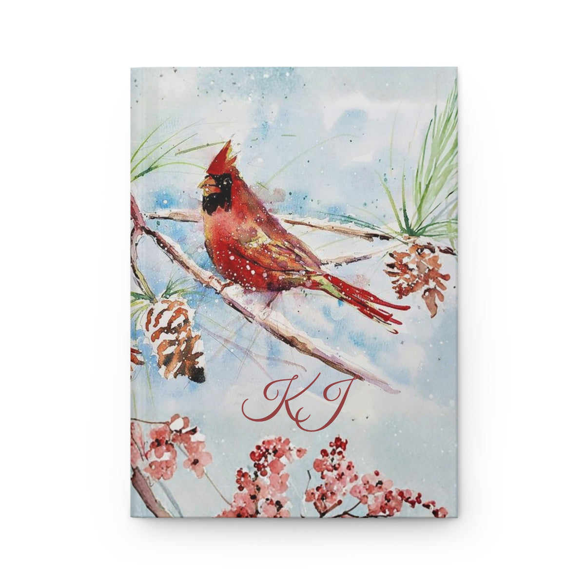 Cardinal Floral Hardcover Journal — Personalized Monogram Lined Notebook