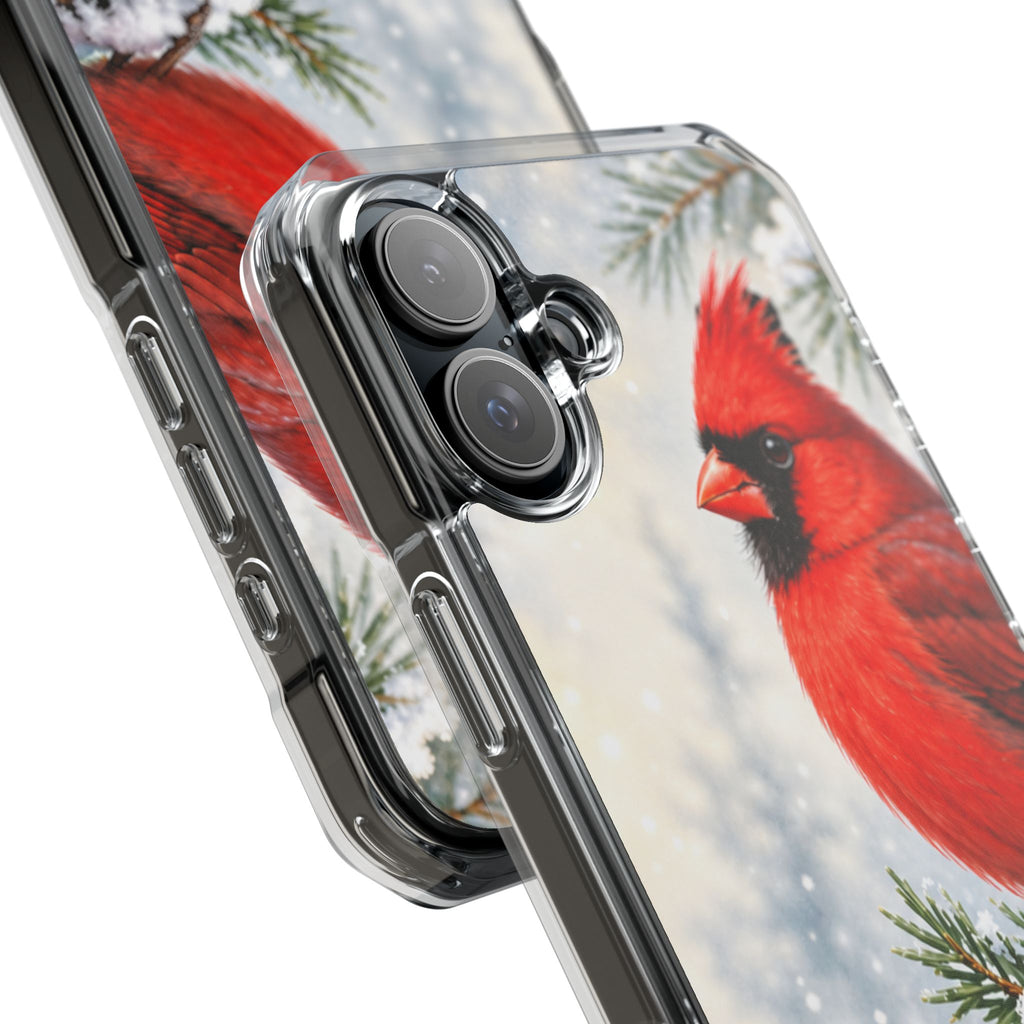 Clear Magnetic Phone Case — Winter Cardinal Scene