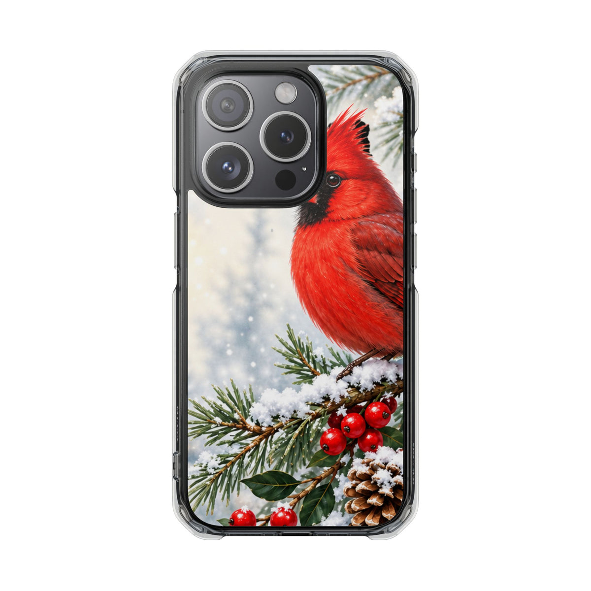 Clear Magnetic Phone Case — Winter Cardinal Scene