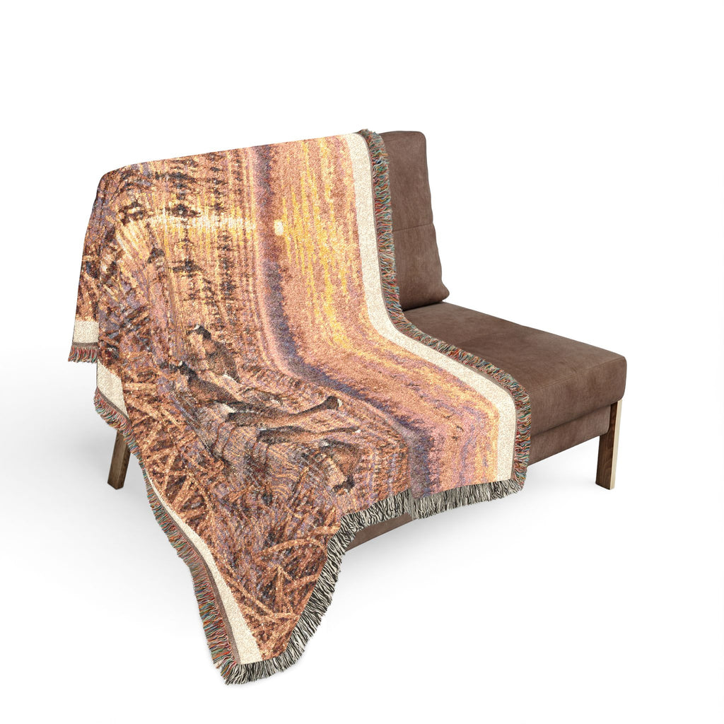 Sunset Wetlands Woven Blanket — Goose & Marsh Landscape Throw