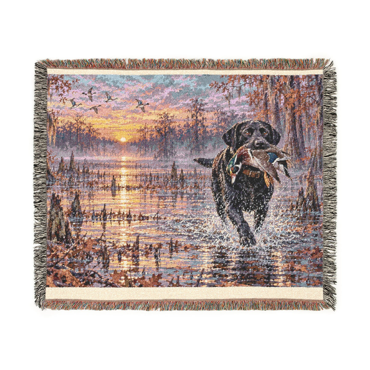 Duck Marsh Woven Blanket — Black Lab Scenic Woodland Duck Hunting Throw